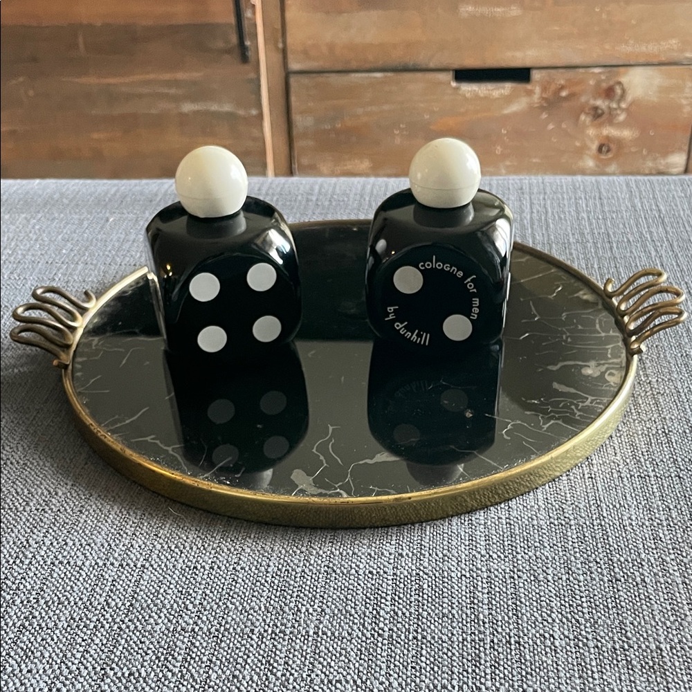 Dunhill Black and White Dice Cologne Bottle  and after shave Vanity Set